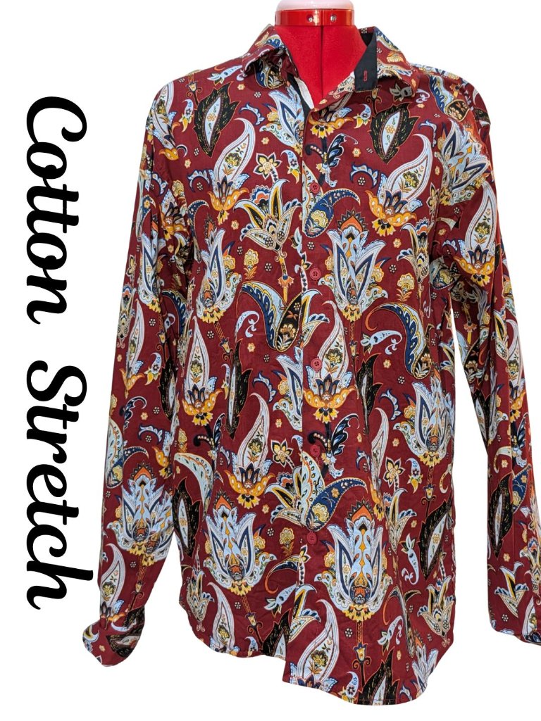 American Breed Men's Paisley Cotton Stretch Shirt-Long Sleeve